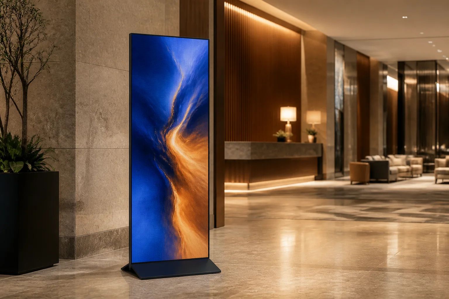 Showroom girişinde konumlandırılmış dikey poster LED ekran