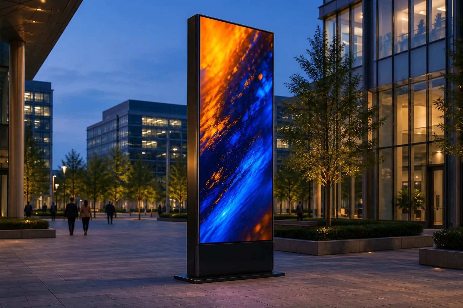 Giriş alanında konumlandırılmış çift taraflı dikey LED totem